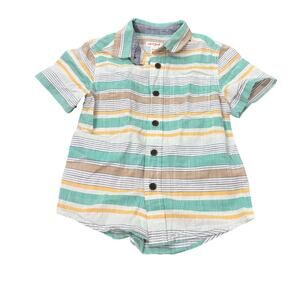 Cat & Jack Boys Short Sleeve Button-Up Shirt XS (4/5) Striped‎ Multicolor Cotton